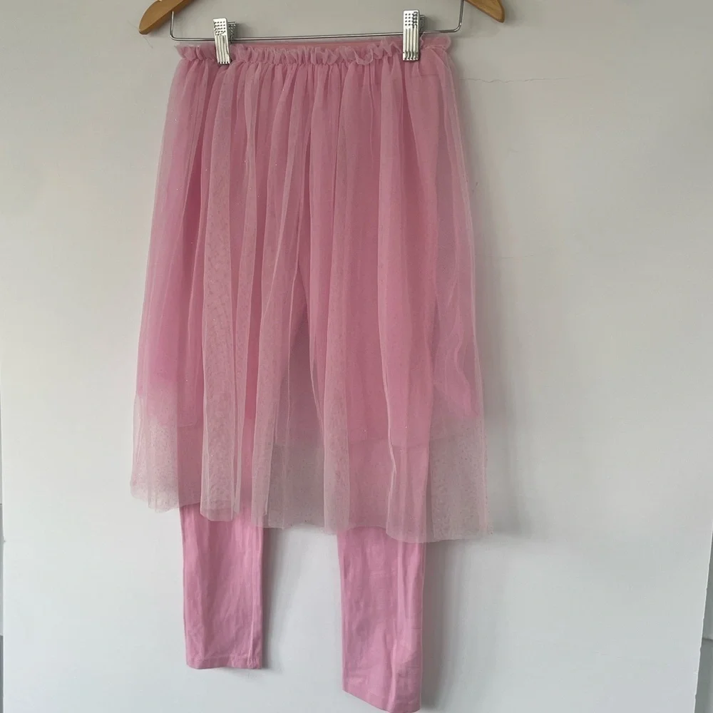 Disney Girls Pink Tulle Skirted Leggings 9/10